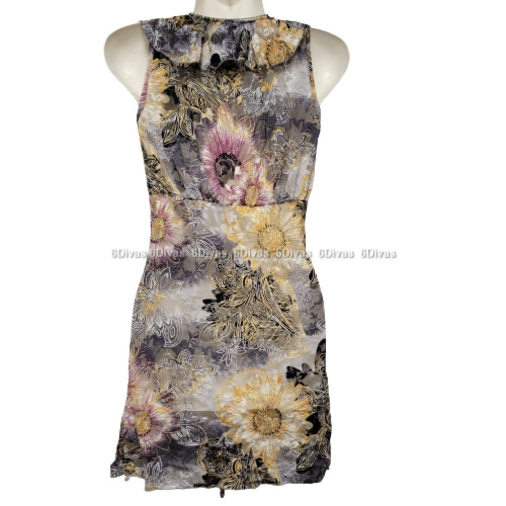 Sheer See Through Grey and Black Ruffle Frilly Sleeveless Mini Dress - Picture 3 of 10